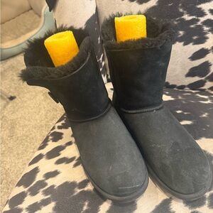 Ugg Black Suede Fur-Lined Boots